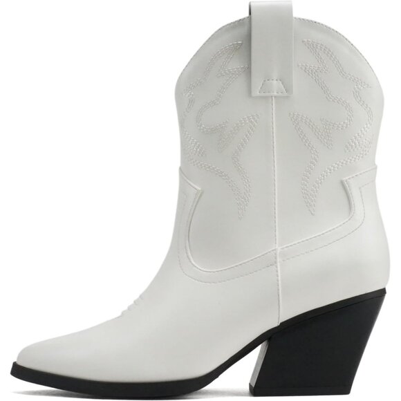 Blazing Ankle Boot Women White Pointe Toe Low Heel - Picture 1 of 5